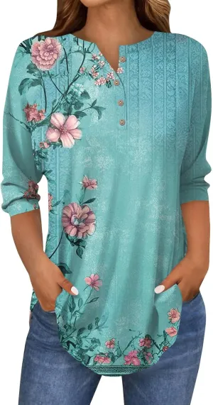 Womens 3/4 Sleeve Tops,Womens Tees and Tanks Basic Women's Tops 3/4 Sleeve Sports 3/4 Sleeve Tops Women Baggy 3/4 Shirts