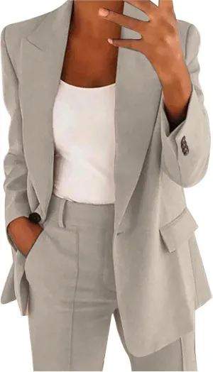 Womens Blazer Sets For Work Casual Business Cropped Blazers And Pants 2 Piece Fashion Suits Jacket Outfits