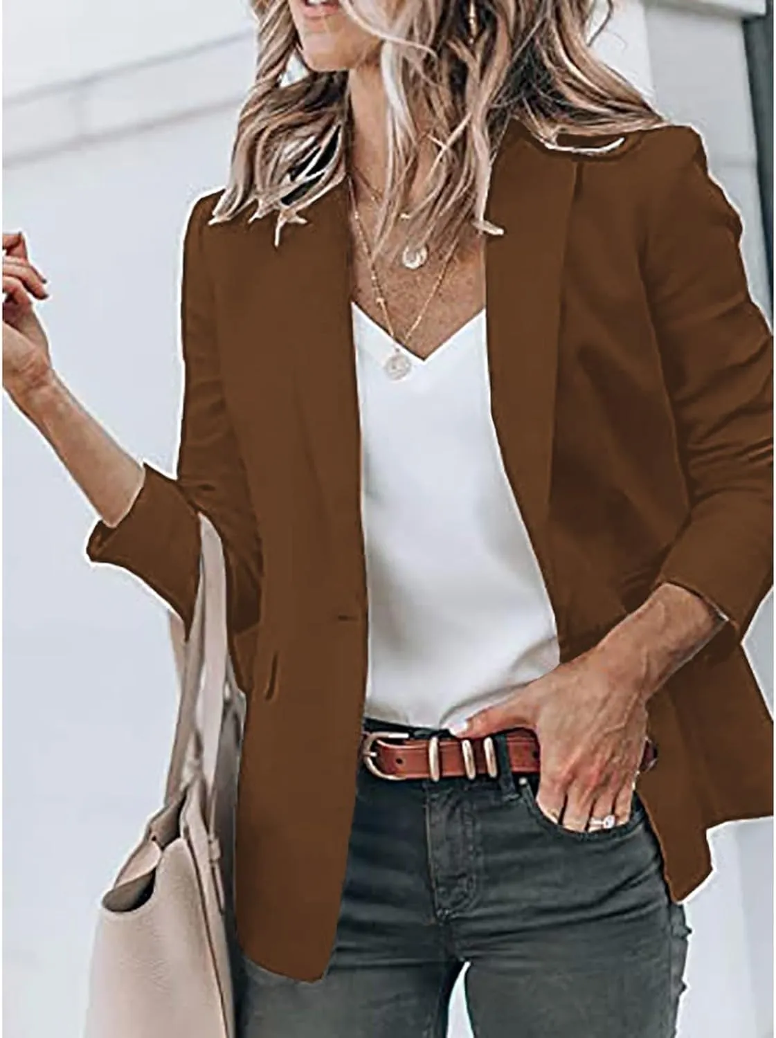 Women's Blazers Long Sleeve Suit Jackets Solid Color Cardigan Collar Single Button Business & Leisure Top