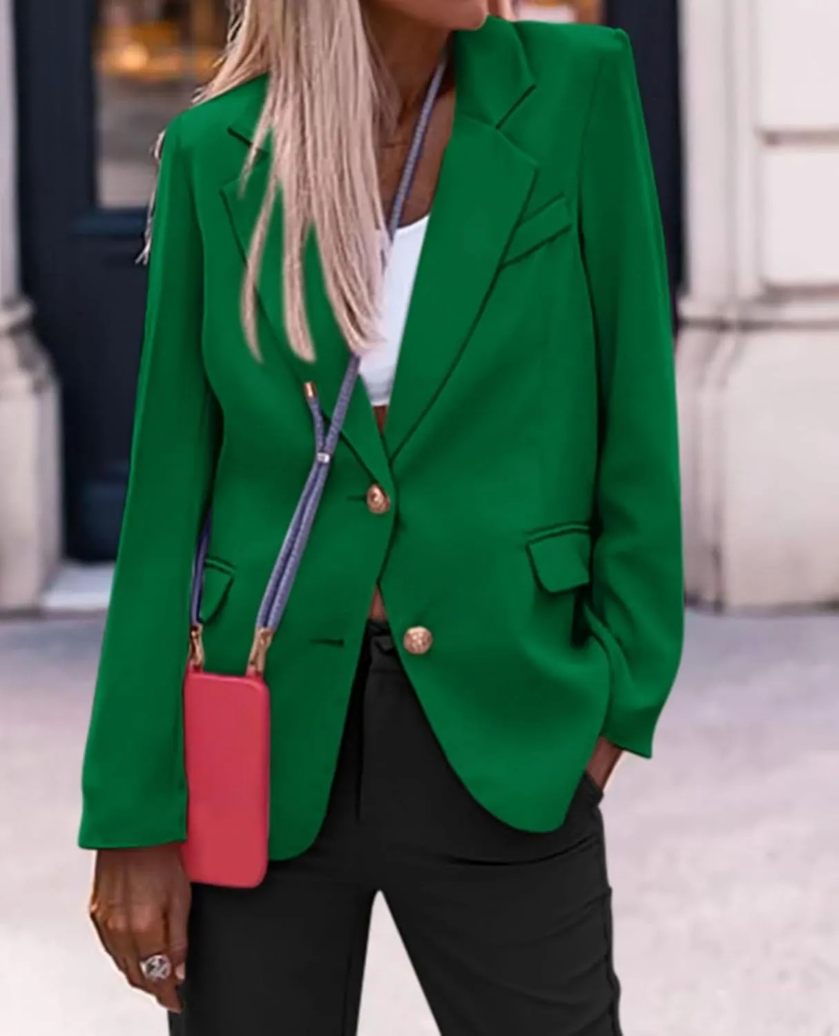 Women's Business Blazers Casual Long Sleeve V Neck Work Office Blazer Elegant Loose Button Blazers with Pockets