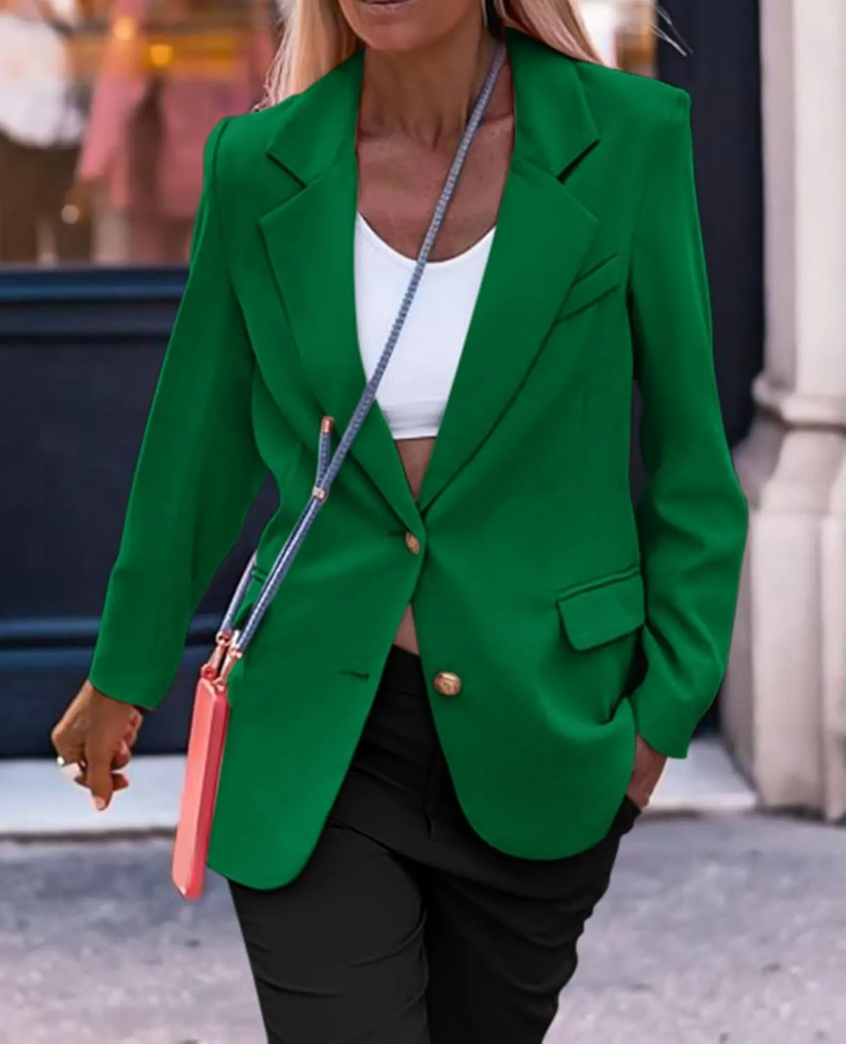 Women's Business Blazers Casual Long Sleeve V Neck Work Office Blazer Elegant Loose Button Blazers with Pockets