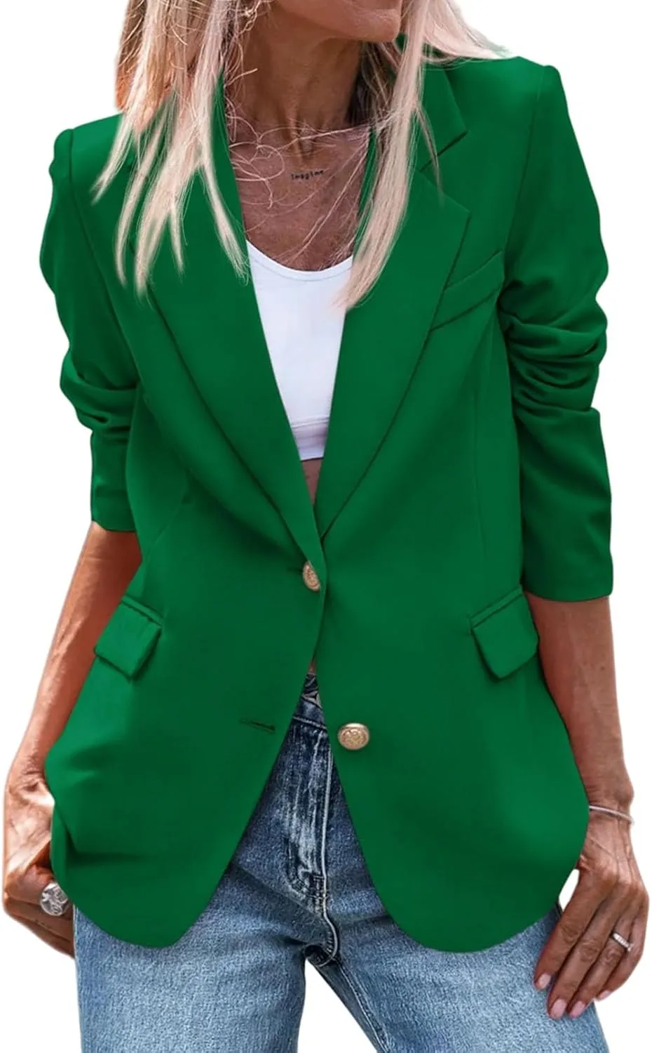 Women's Business Blazers Casual Long Sleeve V Neck Work Office Blazer Elegant Loose Button Blazers with Pockets