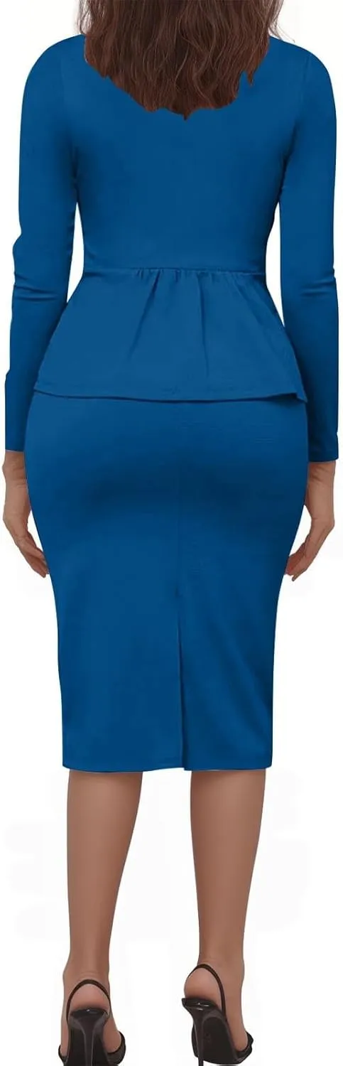 Women's Business Suit 2 Piece Long Sleeve Skirt Suit Set Lady Blazer Office Work Solid Slim Fit Jacket Outfits