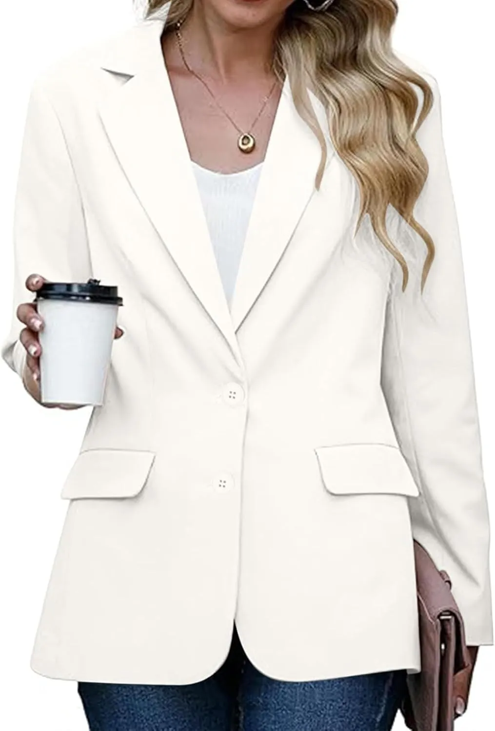 Womens Casual Blazers Long Sleeve Lapel Open Front Button Work Blazer Jackets Plus Size Business Blazer with Pockets
