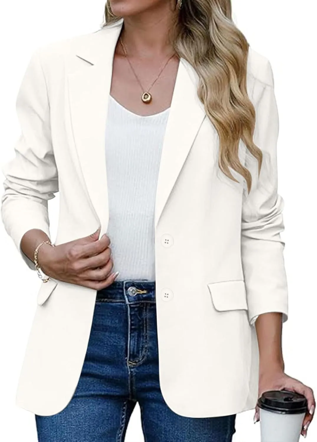 Womens Casual Blazers Long Sleeve Lapel Open Front Button Work Blazer Jackets Plus Size Business Blazer with Pockets