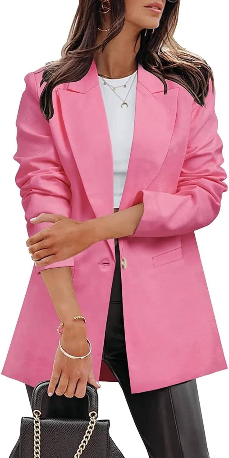 Womens Casual Bussiness Blazer Loose Long Sleeve Spring Summer Jackets Open Front Lapel Work Office Blazers Tops