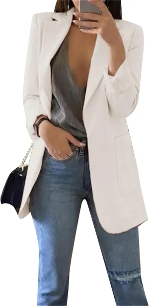 Women's Casual Lapel Jackets Long Sleeve Blazers with Pockets Basic Open Front Suits