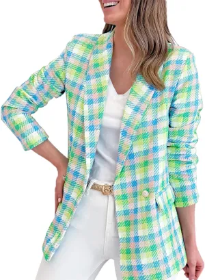 Womens Casual Light Weight Thin Jacket Slim Coat Long Sleeve Blazer Office Business Coats Plaid Down Lightweight Women