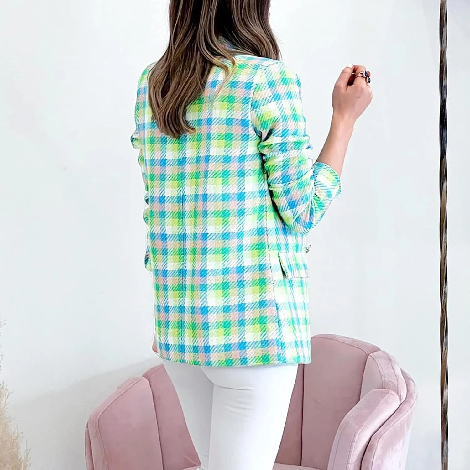 Womens Casual Light Weight Thin Jacket Slim Coat Long Sleeve Blazer Office Business Coats Plaid Down Lightweight Women