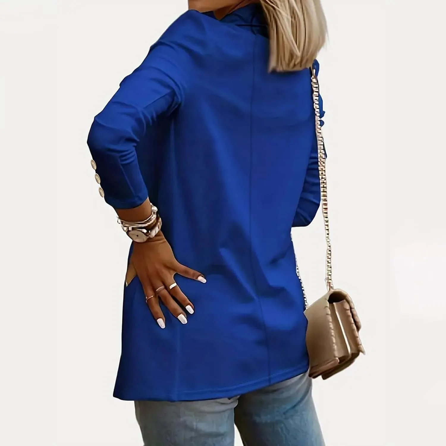 Womens Casual Long Sleeve Blazer Open Front Solid Color Work Office Blazer Jackets Lightweight Stretch Lapel Jackets