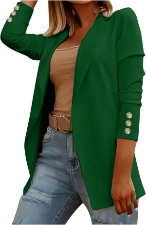 Womens Casual Long Sleeve Blazer Open Front Solid Color Work Office Blazer Jackets Lightweight Stretch Lapel Jackets