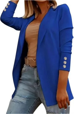 Womens Casual Long Sleeve Blazer Open Front Solid Color Work Office Blazer Jackets Lightweight Stretch Lapel Jackets