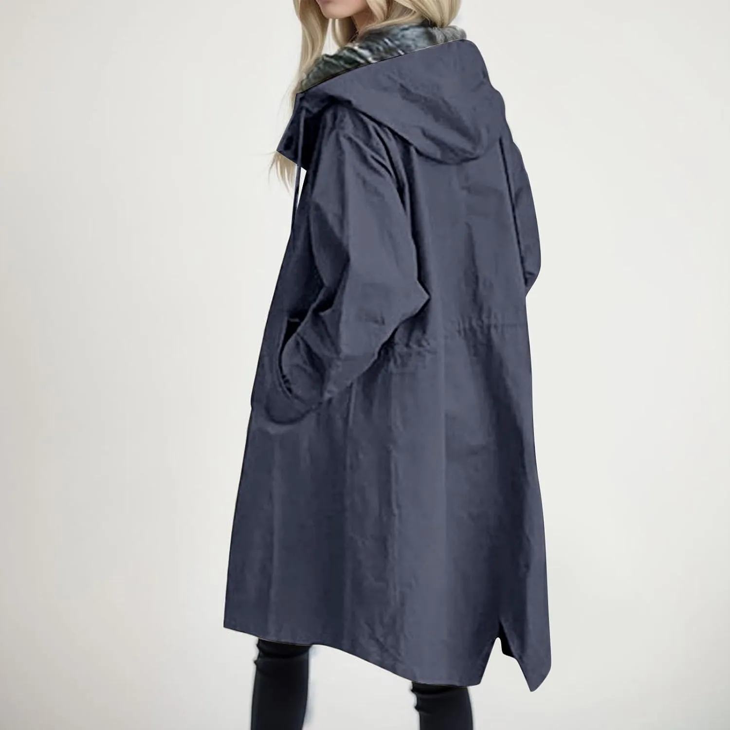 Women's Double Breasted Pea Coat Lapel Wool Blend Long Trench Jacket Winter Elegant Overcoat Outwear