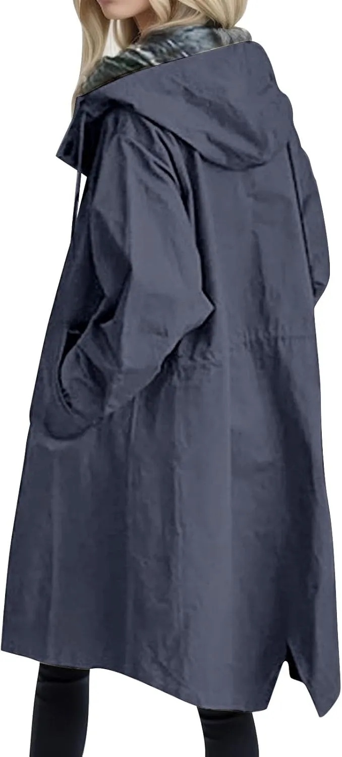 Women's Double Breasted Pea Coat Lapel Wool Blend Long Trench Jacket Winter Elegant Overcoat Outwear