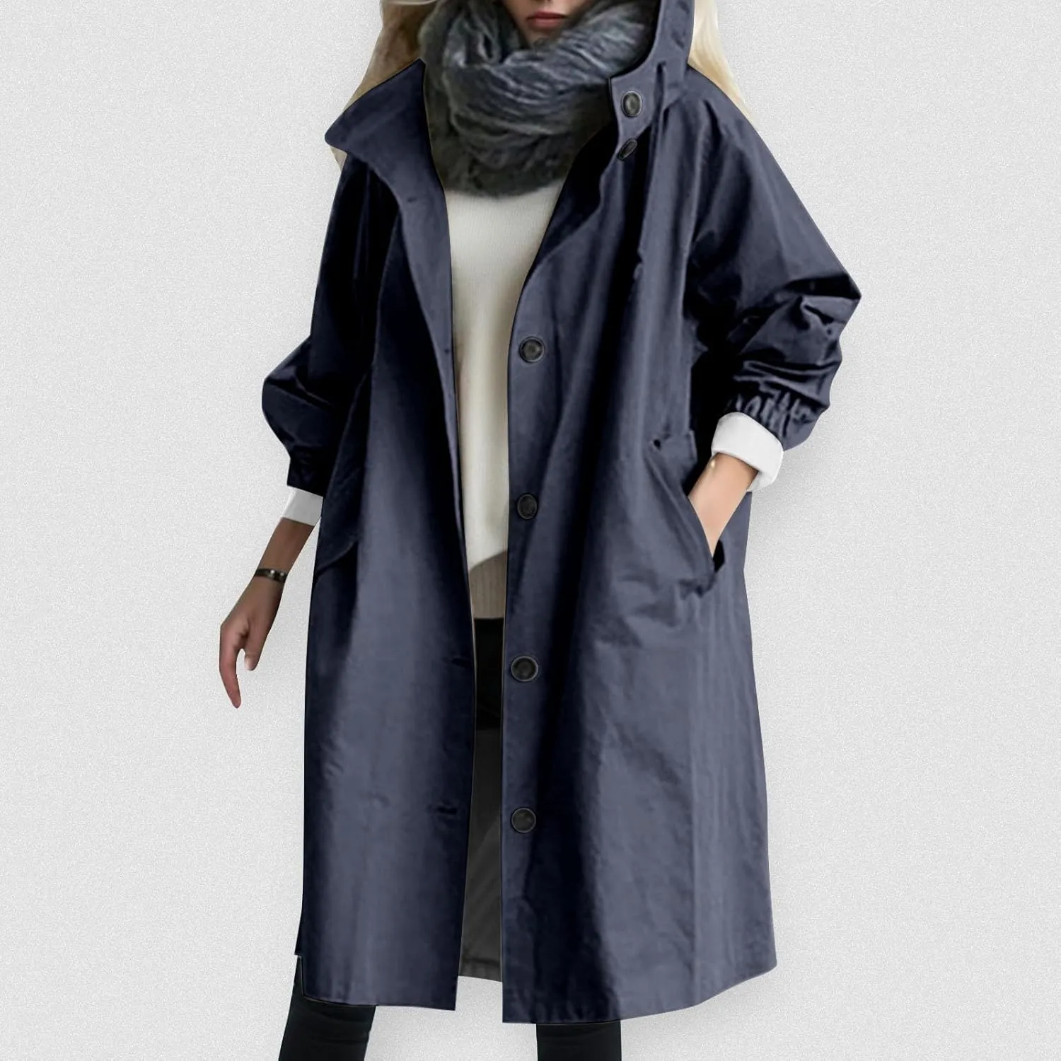 Women's Double Breasted Pea Coat Lapel Wool Blend Long Trench Jacket Winter Elegant Overcoat Outwear