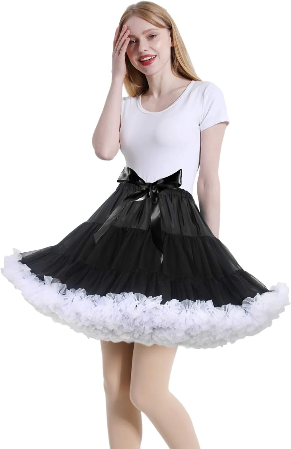 Women's Elastic Waist Chiffon Petticoat Puffy Tutu Tulle Skirt Princess Ballet Dance Pettiskirts Underskirt