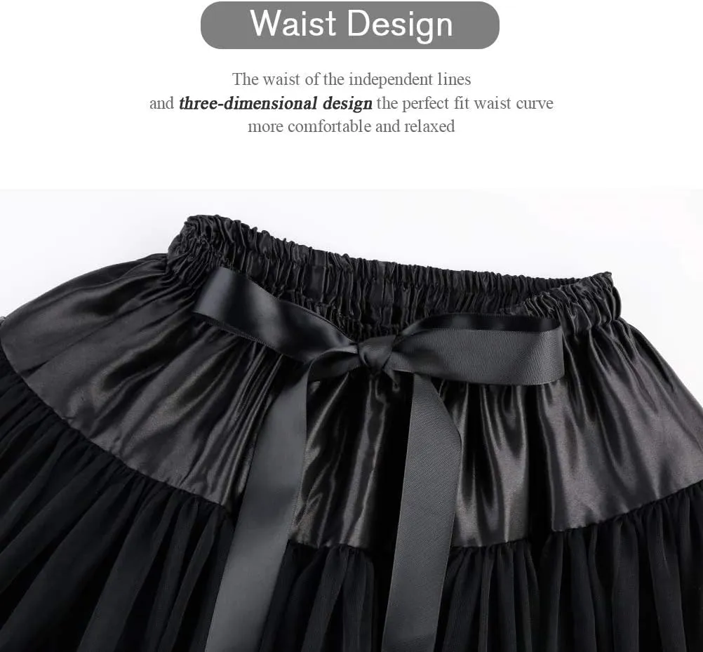 Women's Elastic Waist Chiffon Petticoat Puffy Tutu Tulle Skirt Princess Ballet Dance Pettiskirts Underskirt