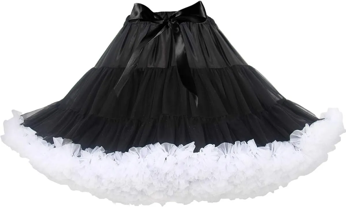Women's Elastic Waist Chiffon Petticoat Puffy Tutu Tulle Skirt Princess Ballet Dance Pettiskirts Underskirt