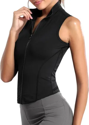 Women's Full Zip Sleeveless Workout Yoga Active Jacket Vest Golf Shirts Slimmming Athletic Tank Top Shirts Gym Camis Jackets