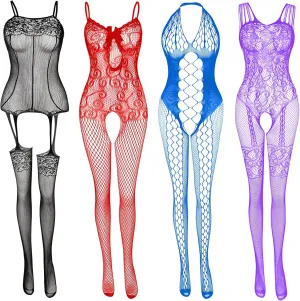 Women's Lace Stockings Lingerie Floral Fishnet Bodysuits Lingerie Nightwear for Romantic Date Wearing