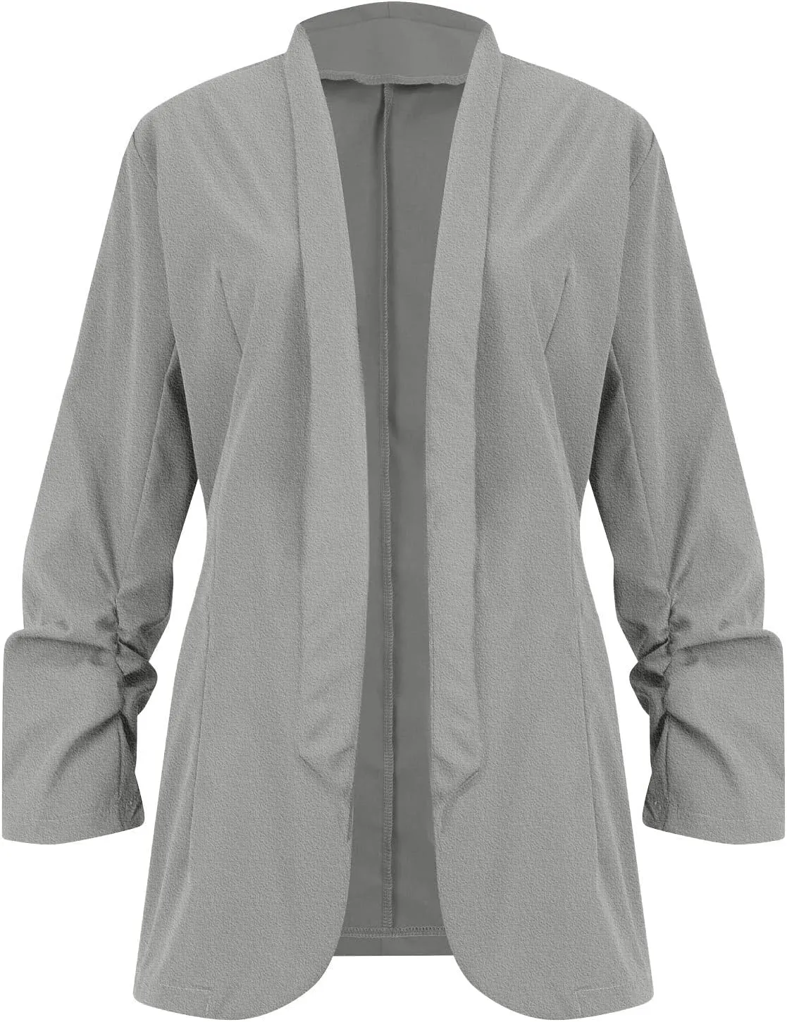 Womens Linen Blazer Casual Ruched 3/4 Sleeve Open Front Notched Lapel Jackets Lightweight Work Office Blazer Jackets