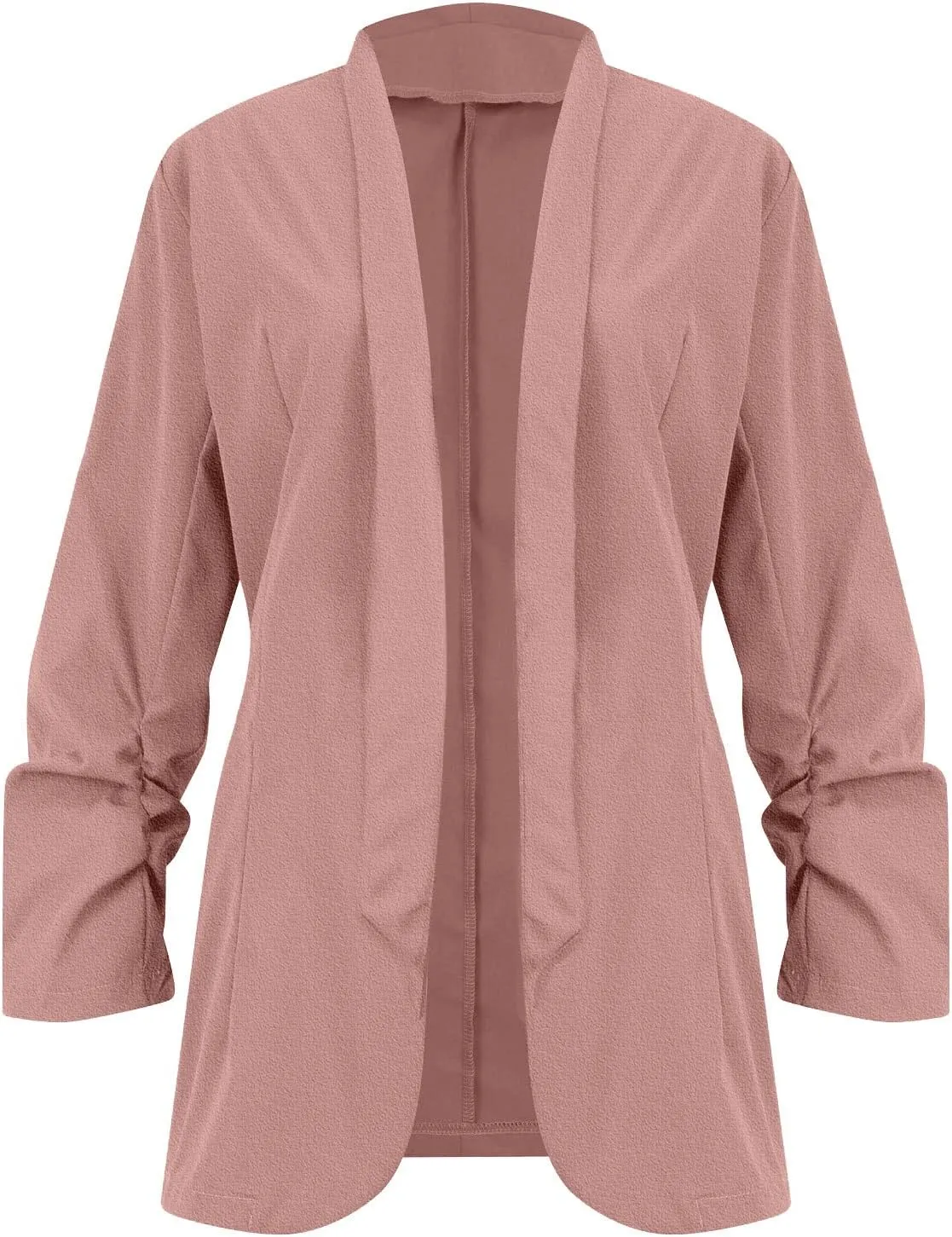 Womens Linen Blazer Casual Ruched 3/4 Sleeve Open Front Notched Lapel Jackets Lightweight Work Office Blazer Jackets