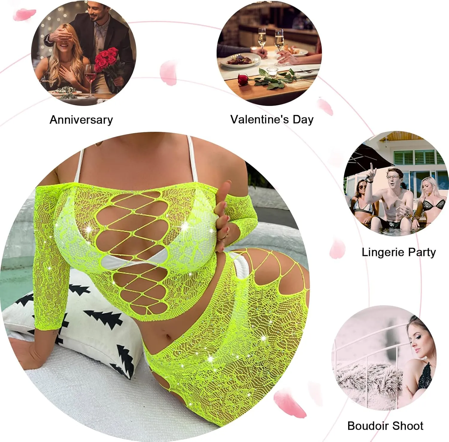 Womens Lingerie Set Naughty Lace Fishnet BabyDoll Bodysuit Nightwear Teddy 2 Piece Suits