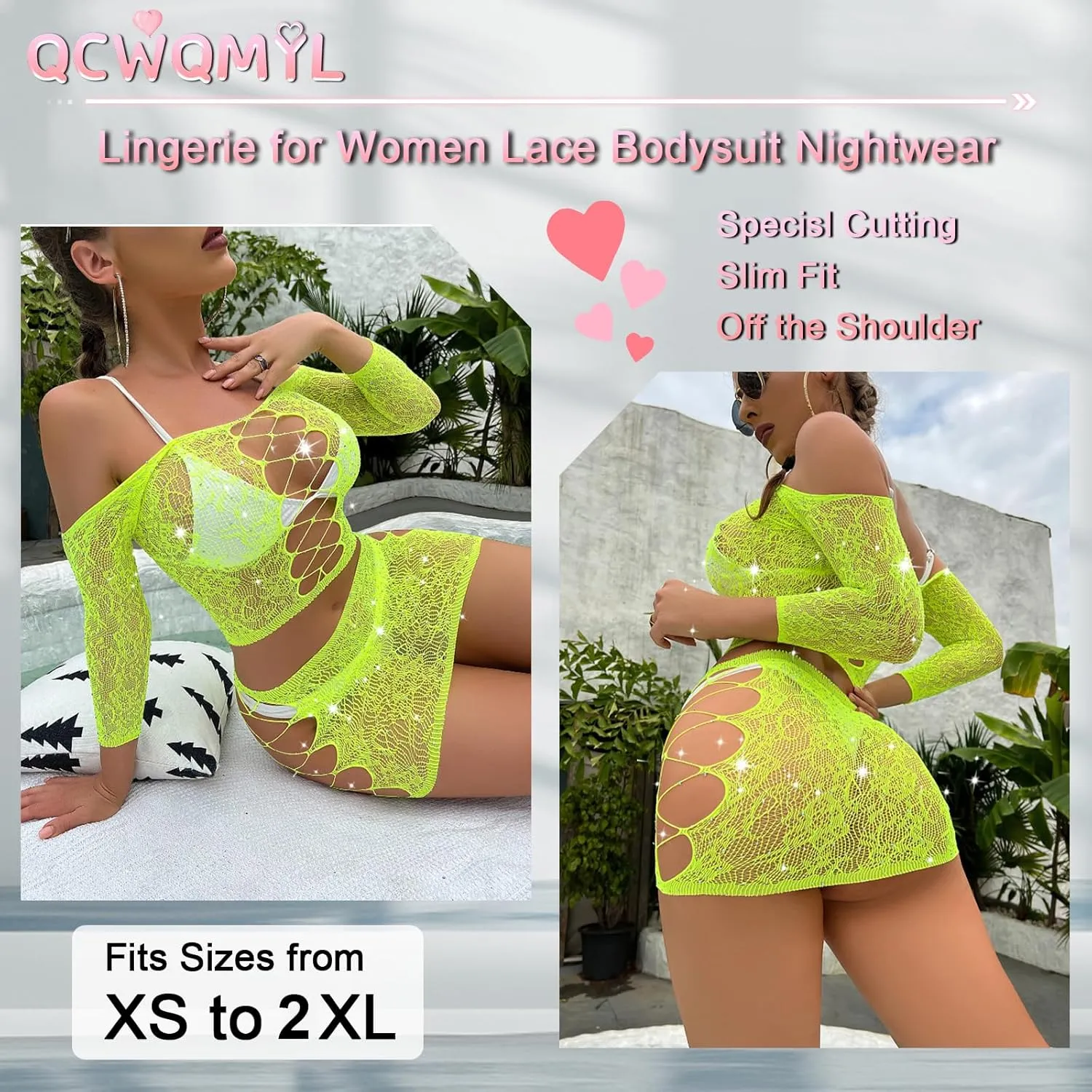 Womens Lingerie Set Naughty Lace Fishnet BabyDoll Bodysuit Nightwear Teddy 2 Piece Suits