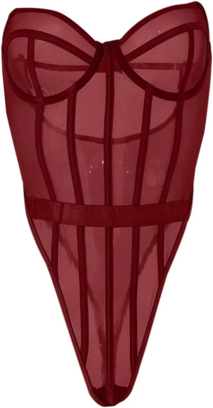 Women's Lingerie Set Thigh Bands Nightwear Mesh Chemise Lace Babydoll Low Waist Full Slips Sets