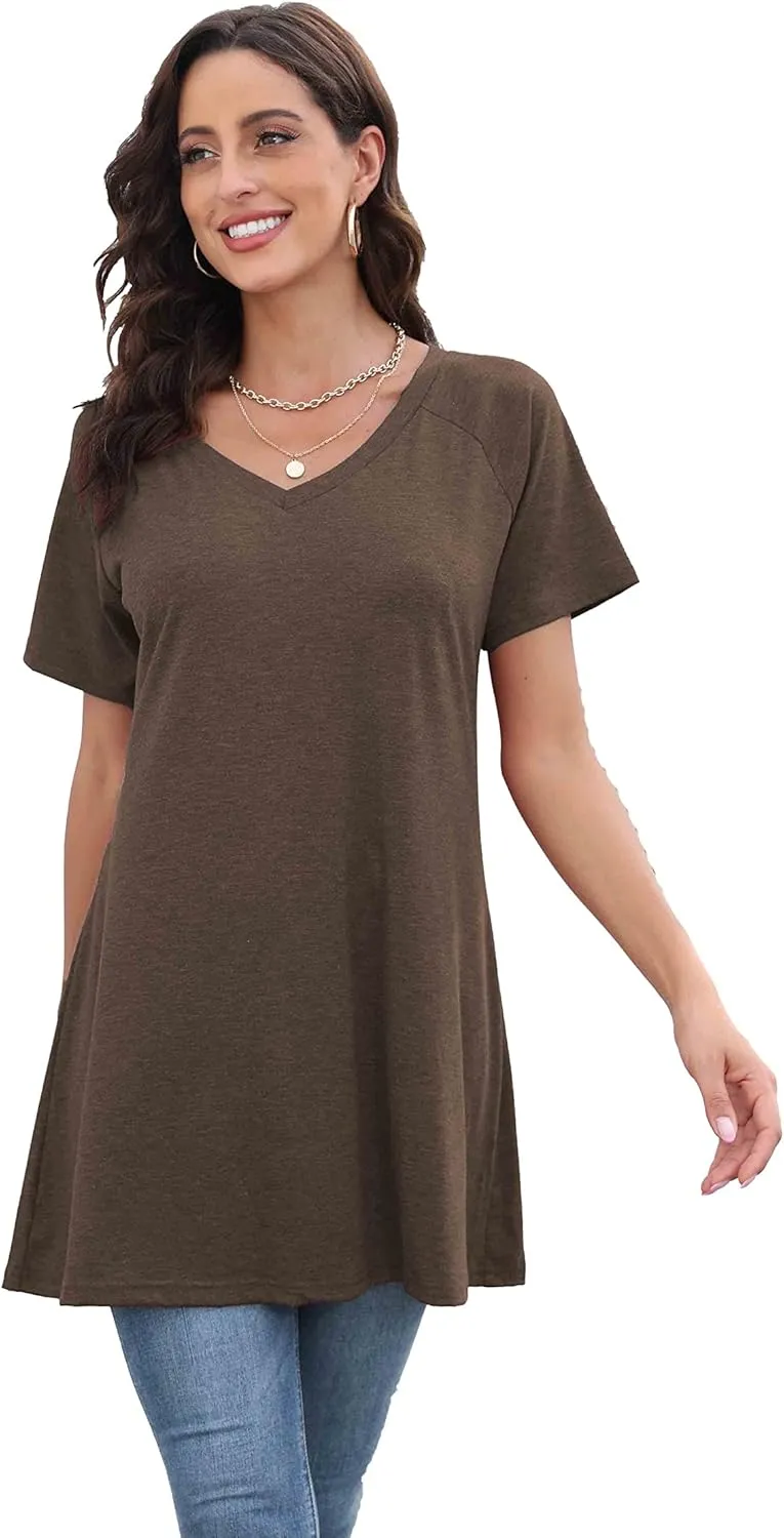 Womens Long Tunics or Tops to Wear with Leggings Short/Long Sleeve Blouses Shirts