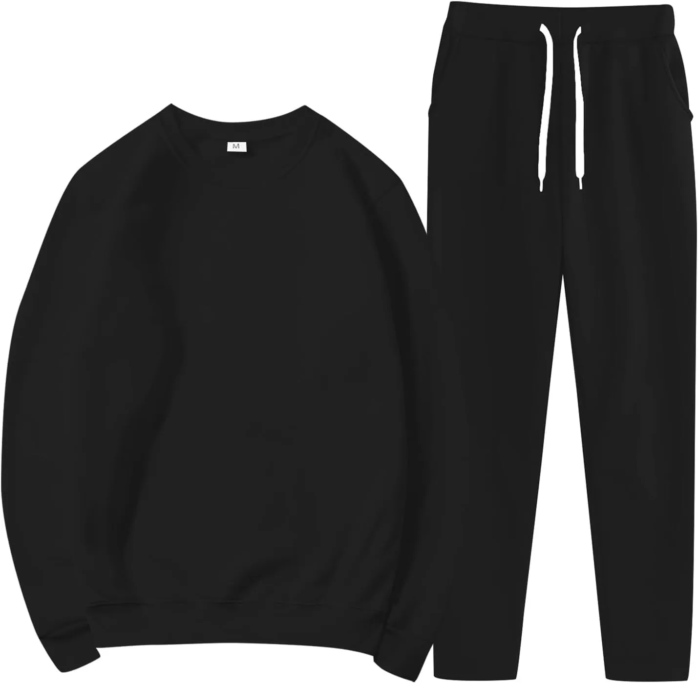 Womens Loose 2 Piece Outfits Drop Shoulder Long Sleeve Crewneck Sweatshirts Casual Solid Color Drawstring Jogging Pants