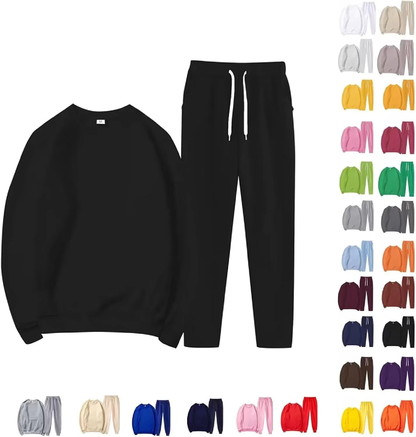Womens Loose 2 Piece Outfits Drop Shoulder Long Sleeve Crewneck Sweatshirts Casual Solid Color Drawstring Jogging Pants