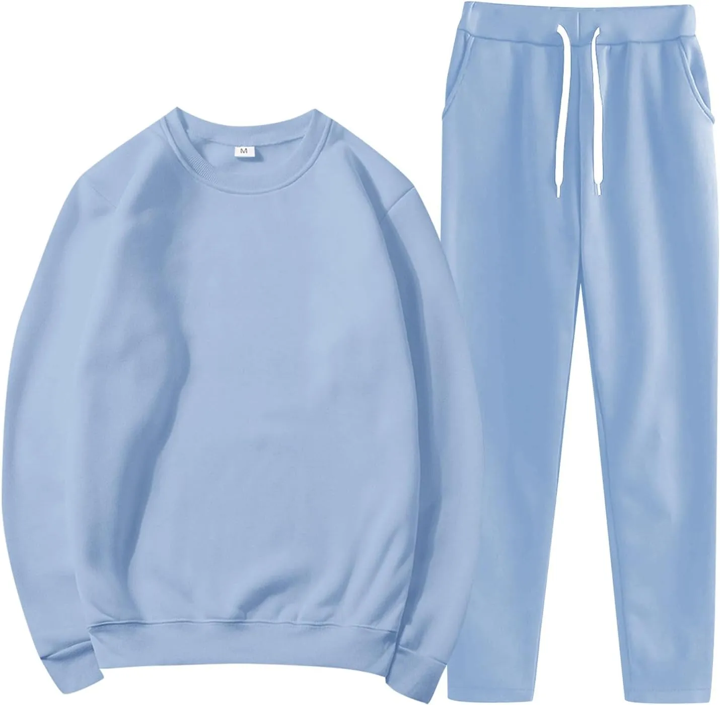 Womens Loose 2 Piece Outfits Drop Shoulder Long Sleeve Crewneck Sweatshirts Casual Solid Color Drawstring Jogging Pants