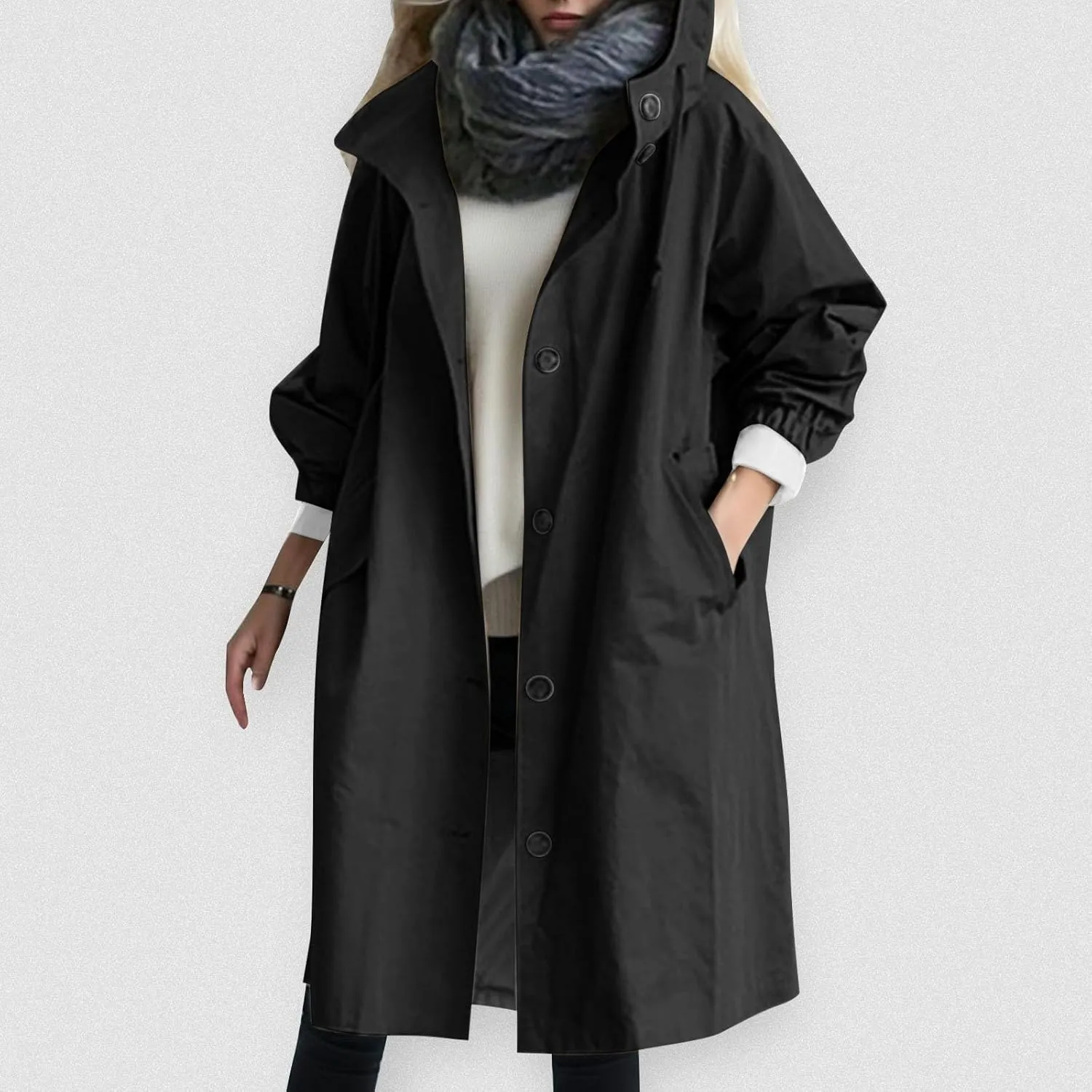 Women's Notch Lapel Double Breasted Wool Blend Mid Long Pea Trench Coat