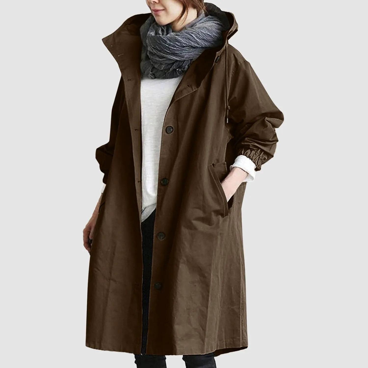Women's Notch Lapel Double Breasted Wool Blend Mid Long Pea Trench Coat