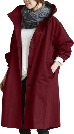 Women's Notch Lapel Double Breasted Wool Blend Mid Long Pea Trench Coat