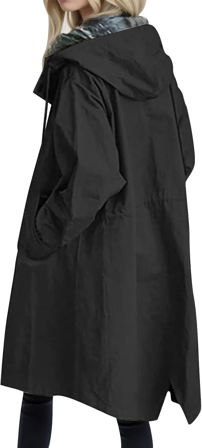 Women's Notch Lapel Double Breasted Wool Blend Mid Long Pea Trench Coat