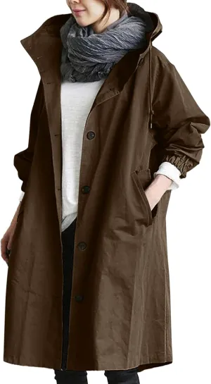 Women's Notch Lapel Double Breasted Wool Blend Mid Long Pea Trench Coat