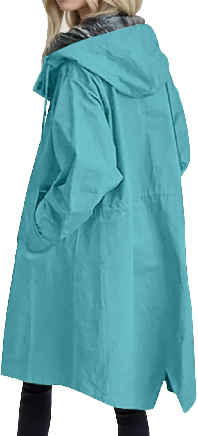 Women's Notch Lapel Double Breasted Wool Blend Mid Long Pea Trench Coat
