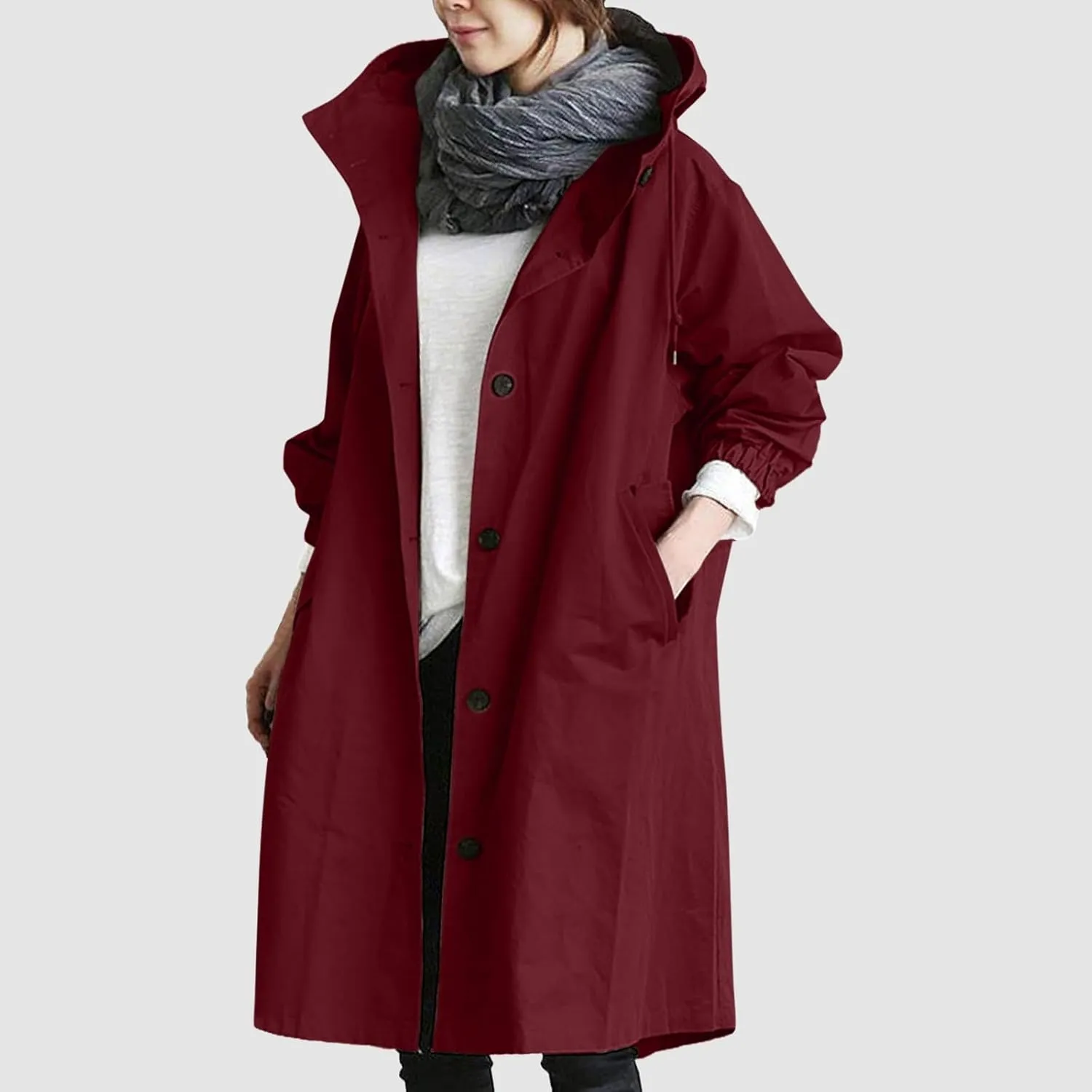 Women's Notch Lapel Double Breasted Wool Blend Mid Long Pea Trench Coat