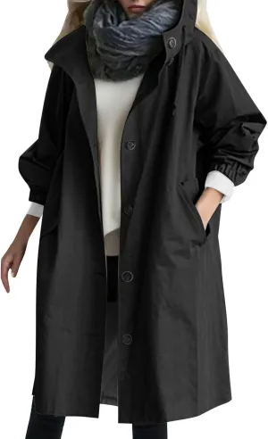 Women's Notch Lapel Double Breasted Wool Blend Mid Long Pea Trench Coat