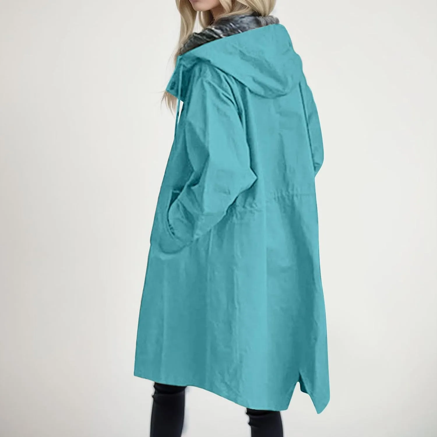 Women's Notch Lapel Double Breasted Wool Blend Mid Long Pea Trench Coat