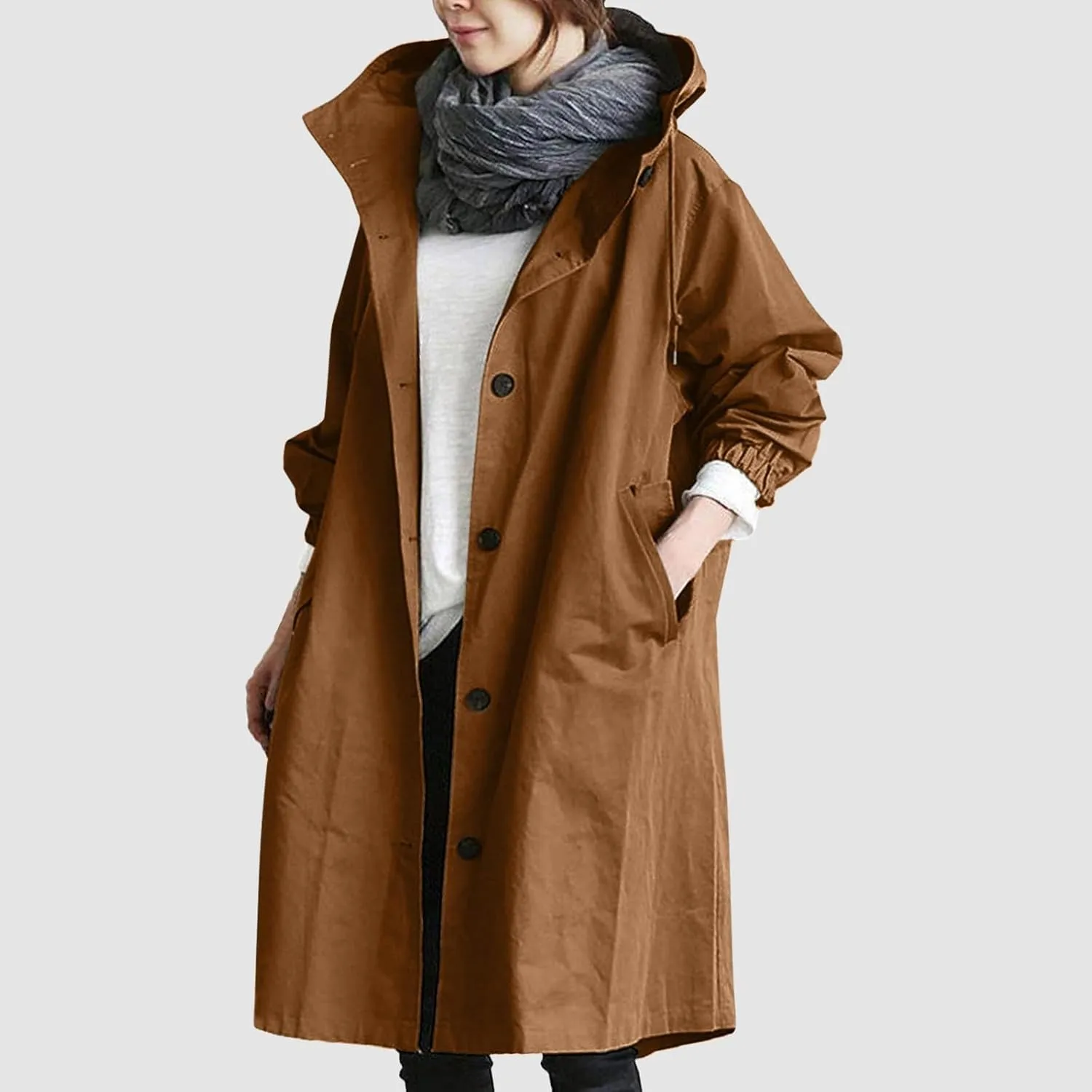 Women's Notch Lapel Double Breasted Wool Blend Mid Long Pea Trench Coat