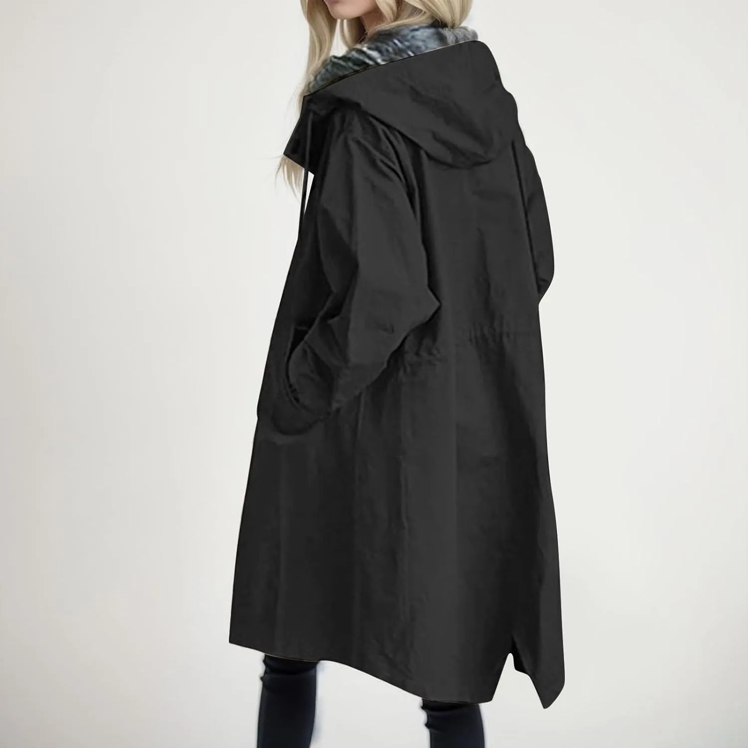 Women's Notch Lapel Double Breasted Wool Blend Mid Long Pea Trench Coat