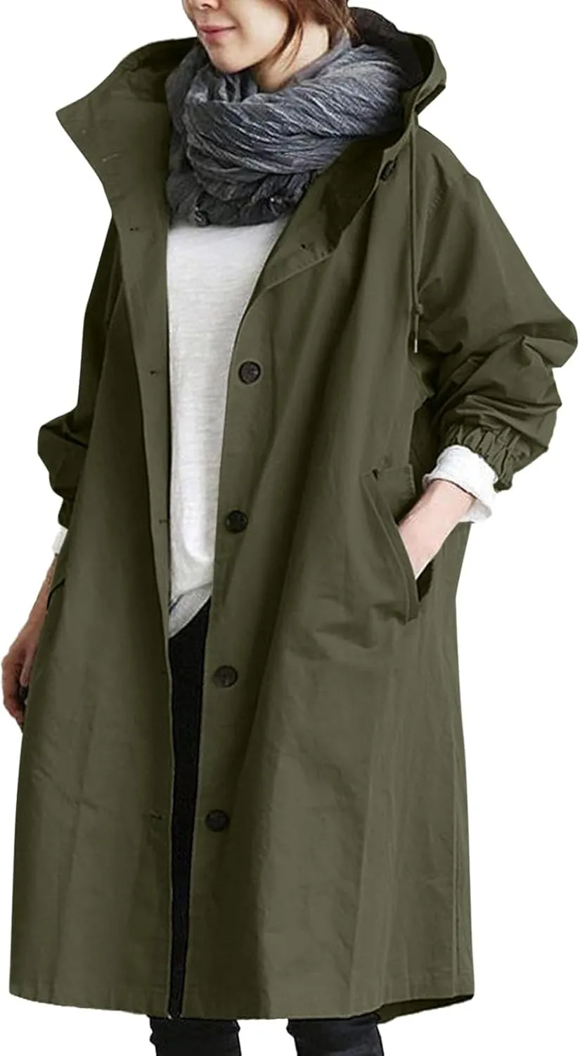 Women's Notch Lapel Double Breasted Wool Blend Mid Long Pea Trench Coat