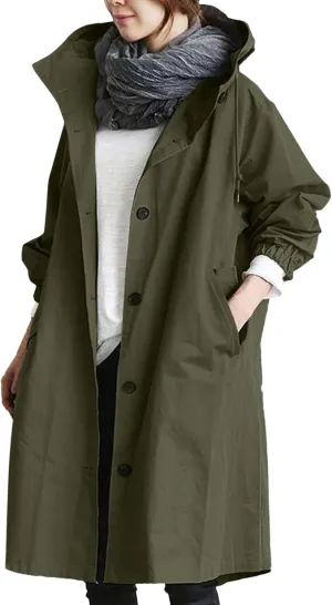Women's Notch Lapel Double Breasted Wool Blend Mid Long Pea Trench Coat
