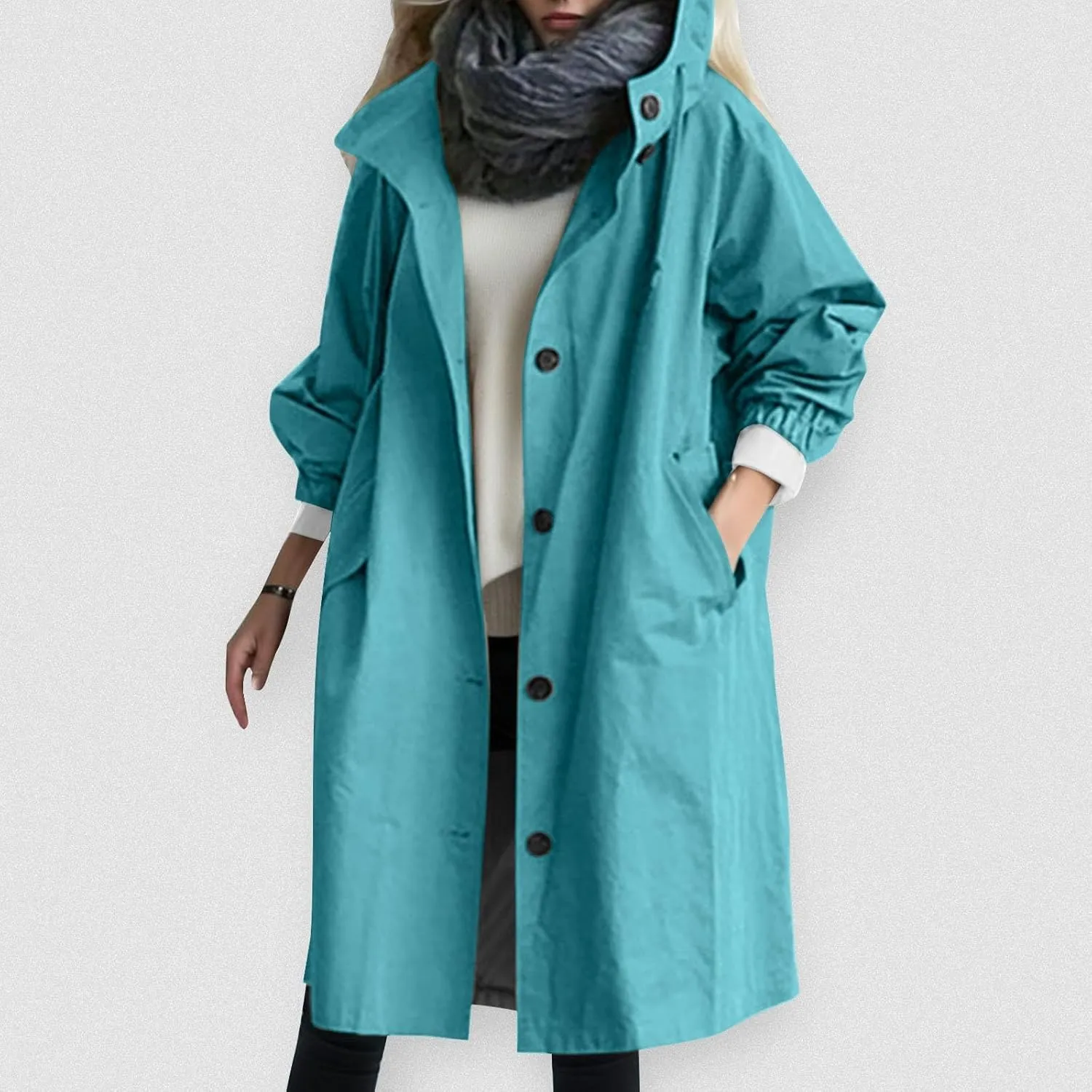 Women's Notch Lapel Double Breasted Wool Blend Mid Long Pea Trench Coat