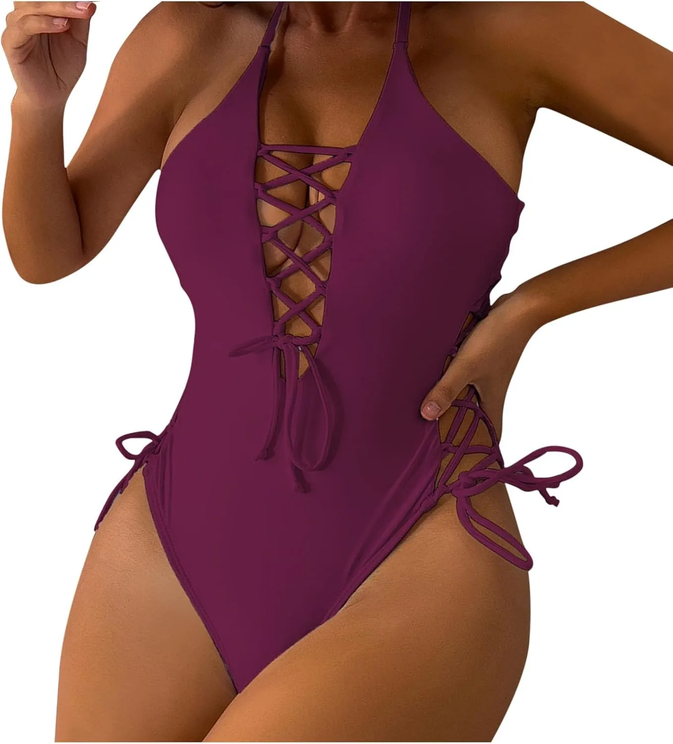 Women's One Piece Bathing Suits Backless Swimwear Sexy Bathing Suits Halter Tie Back Swim Suits Trendy Swimsuits 2025