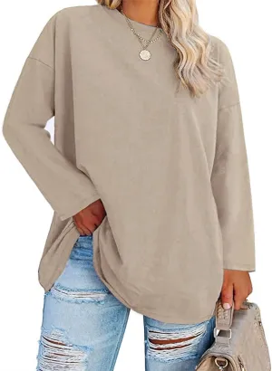 Women's Plus Size Tops Long Sleeve Crew Neck Oversized T Shirts Loose Casual Tunics