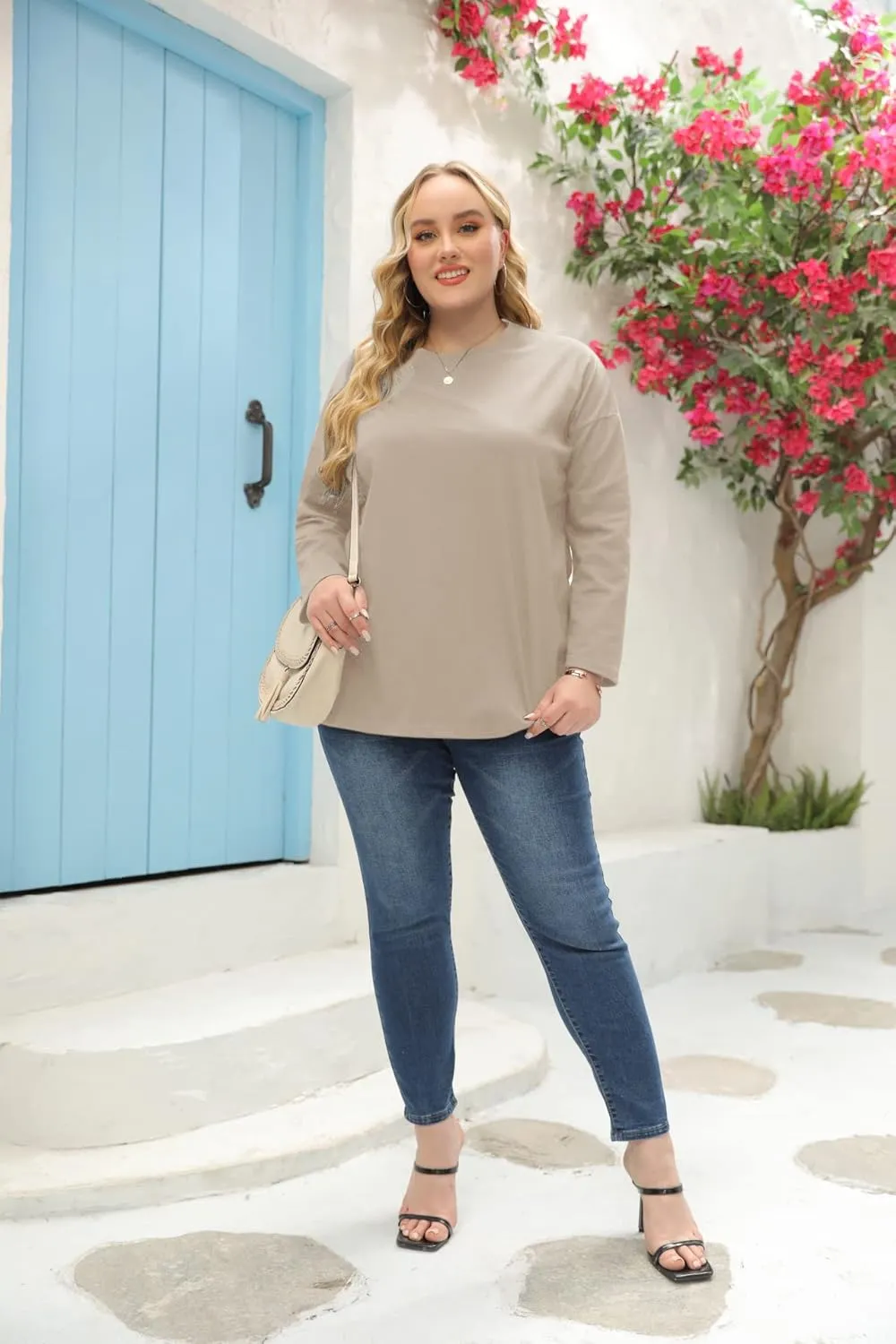 Women's Plus Size Tops Long Sleeve Crew Neck Oversized T Shirts Loose Casual Tunics